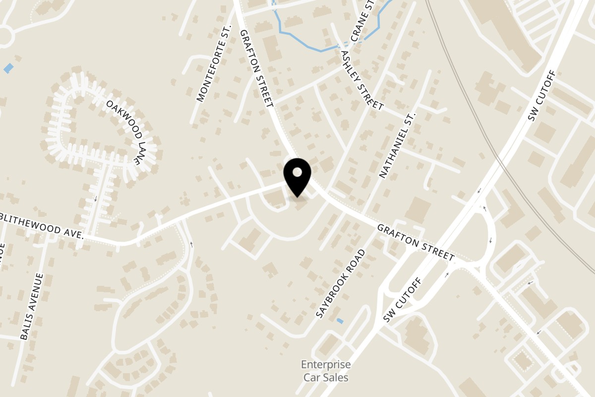 Map showing the location of Accra Girls Restaurant on 1280 Grafton St #1 in Worcester